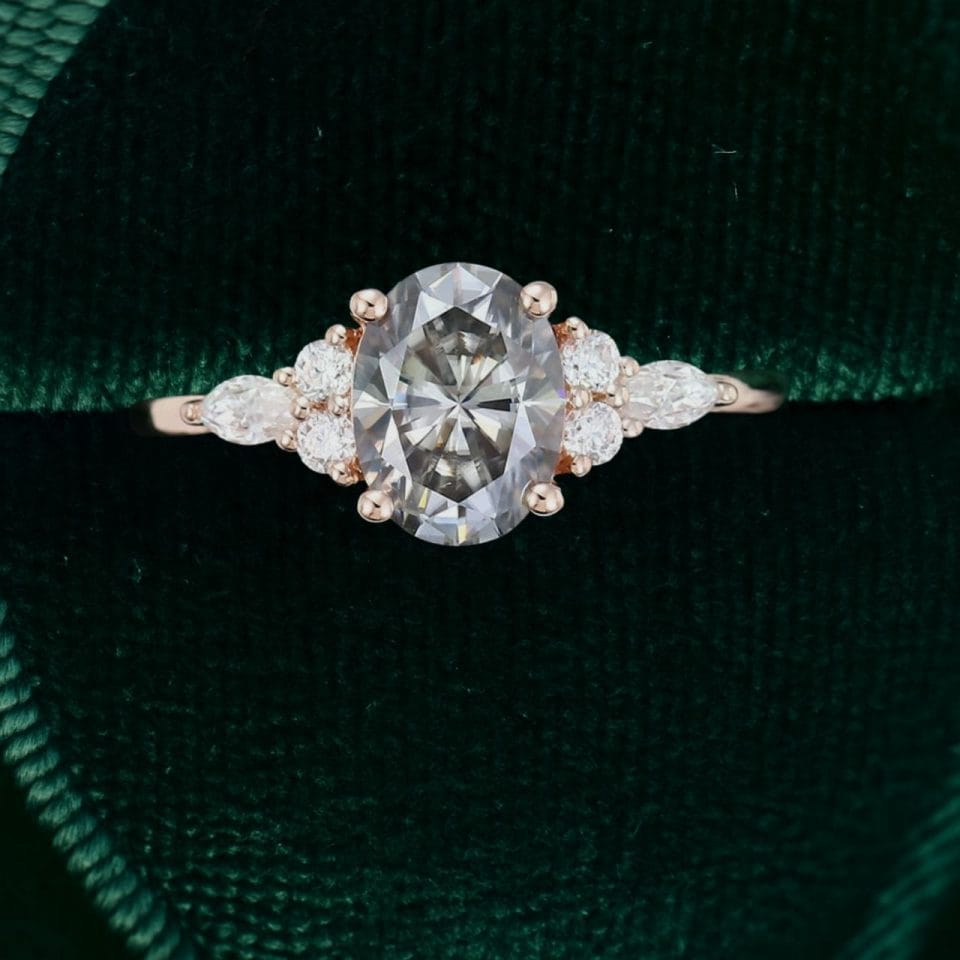 Oval Cut Grey Moissanite Engagement Ring In 14K Rose Gold (3)