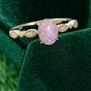 Oval Cut Lab Pink Opal Promise Ring – Wavy Beaded Milgrain Design (1)