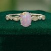 Oval Cut Lab Pink Opal Promise Ring – Wavy Beaded Milgrain Design (3)