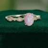 Oval Cut Lab Pink Opal Promise Ring – Wavy Beaded Milgrain Design (4)