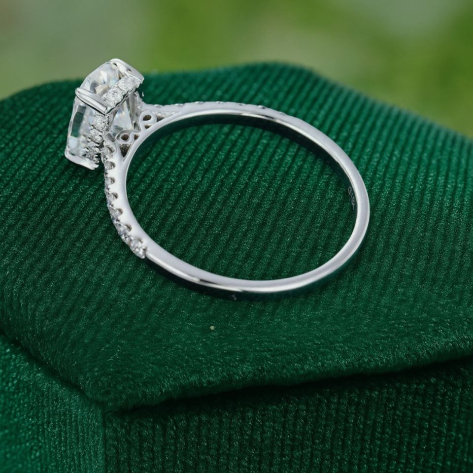 Oval Cut Moissanite Engagement Ring with Hidden Halo and Half Pavé Band (6)