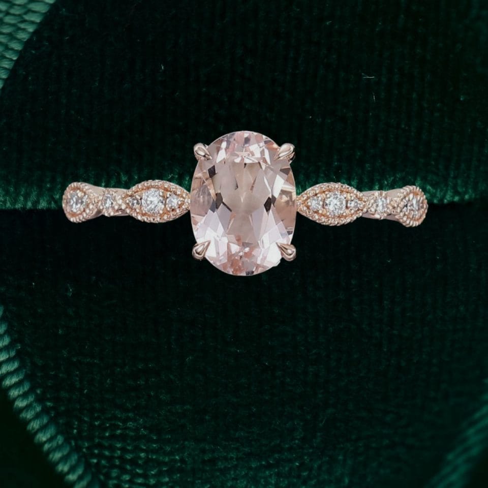 Oval Cut Morganite Beaded Engagement Ring – Unique Bridal Design (4)