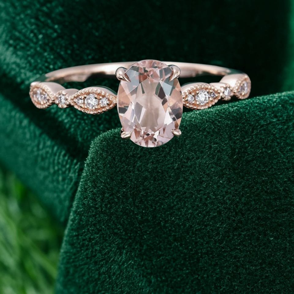 Oval Cut Morganite Beaded Engagement Ring – Unique Bridal Design (6)