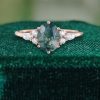 Oval Cut Moss Agate Promise Ring for Women with Elegant Side Stones .1