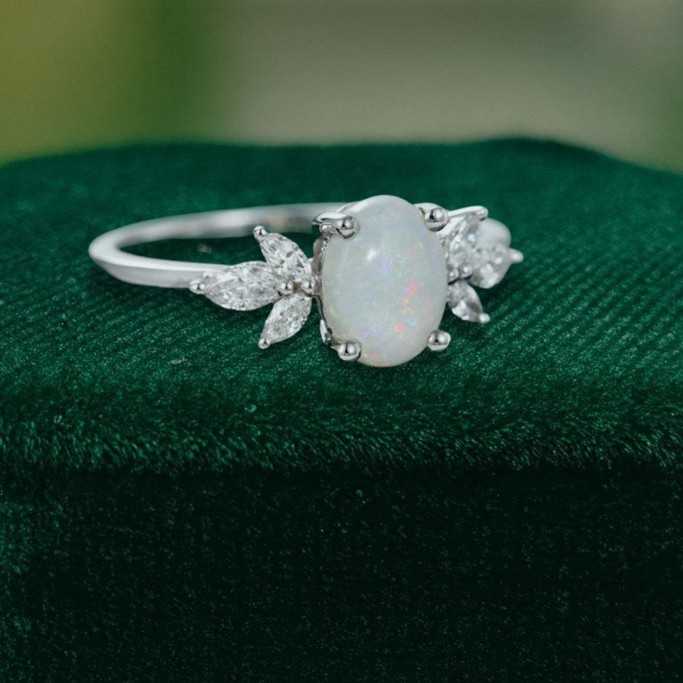Oval Cut Opal Engagement Ring with Moissanite Wing Accents (3)