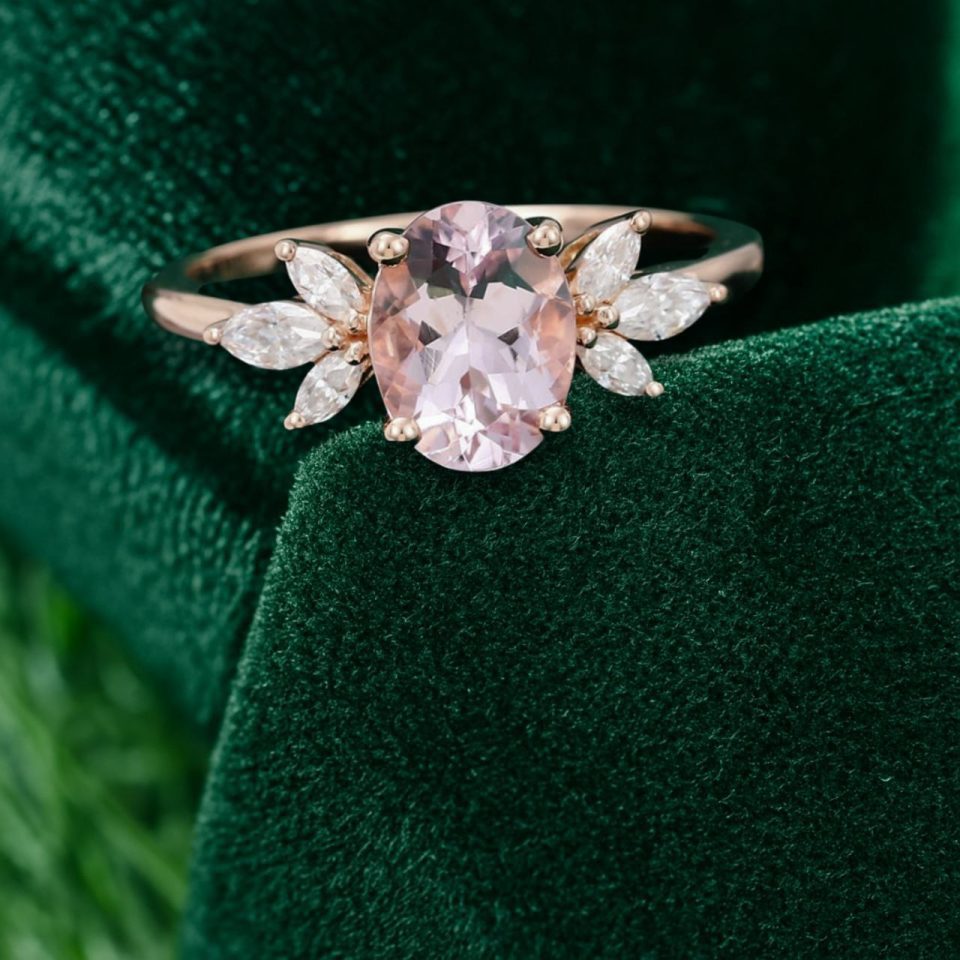 Oval Cut Pink Morganite Petal Cluster Engagement Ring (1)