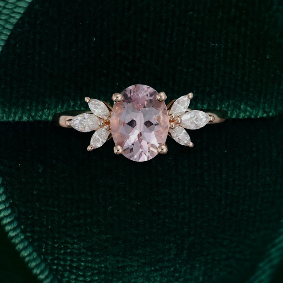 Oval Cut Pink Morganite Petal Cluster Engagement Ring (4)