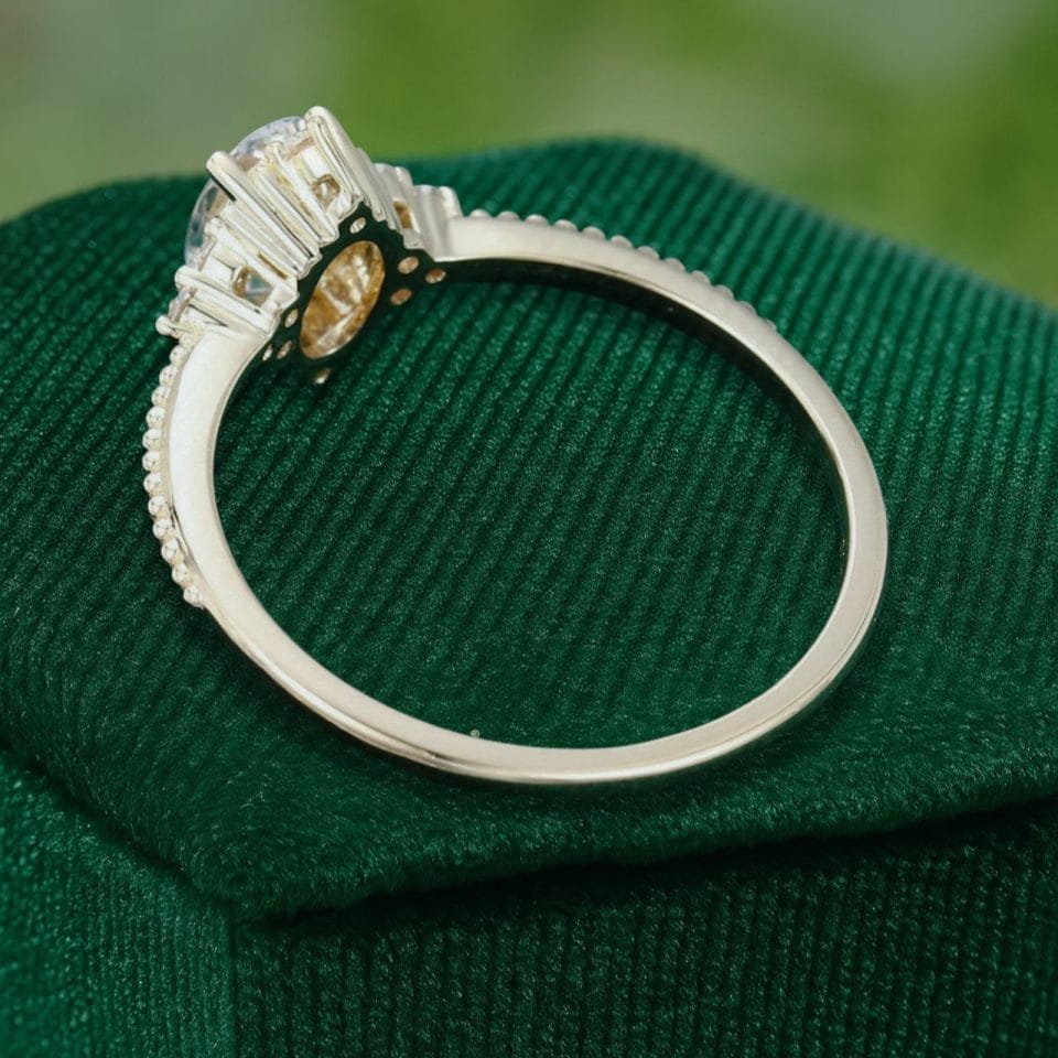 Oval Cut White Sapphire Engagement Ring with Milgrain Beaded Band (9)