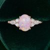 Oval Lab Pink Opal Promise Ring with Moissanite Accents (5)