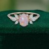 Oval Pink Opal Engagement Ring with Moissanite Wings – Anniversary Gift (2)