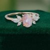Oval Pink Opal Engagement Ring with Moissanite Wings – Anniversary Gift (3)