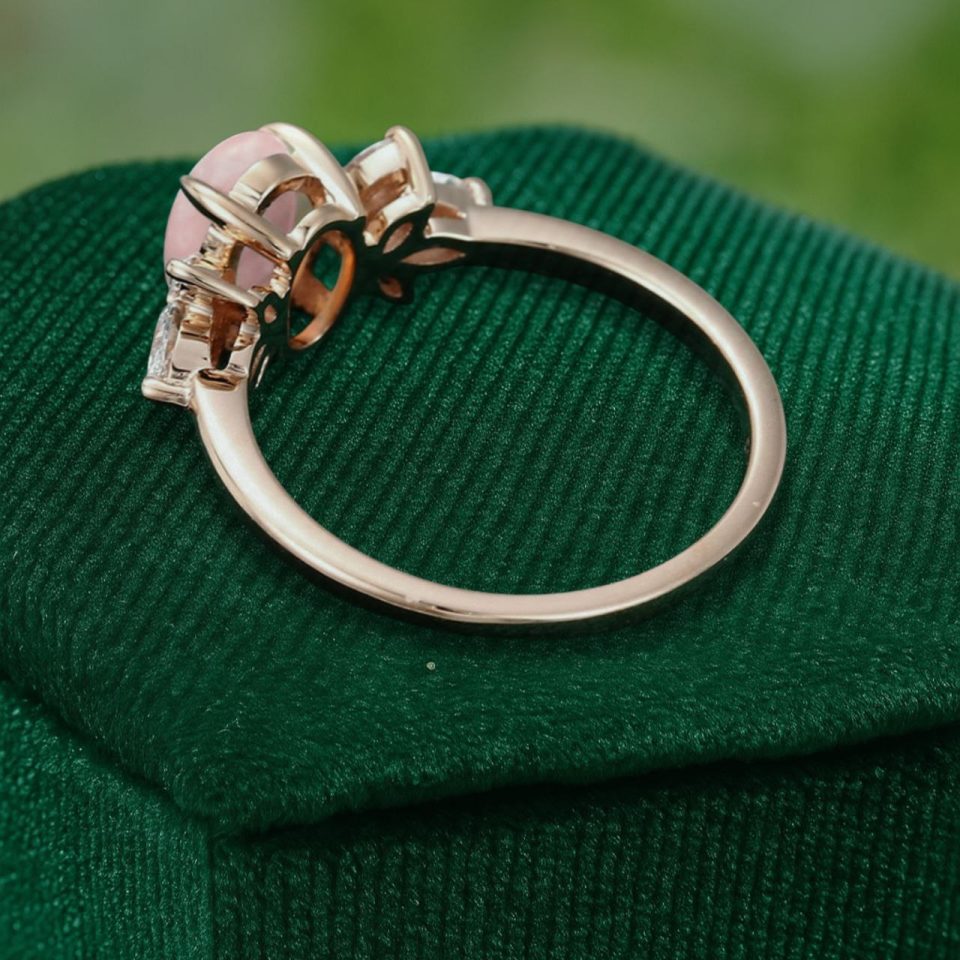 Oval Pink Opal Engagement Ring with Moissanite Wings – Anniversary Gift (5)