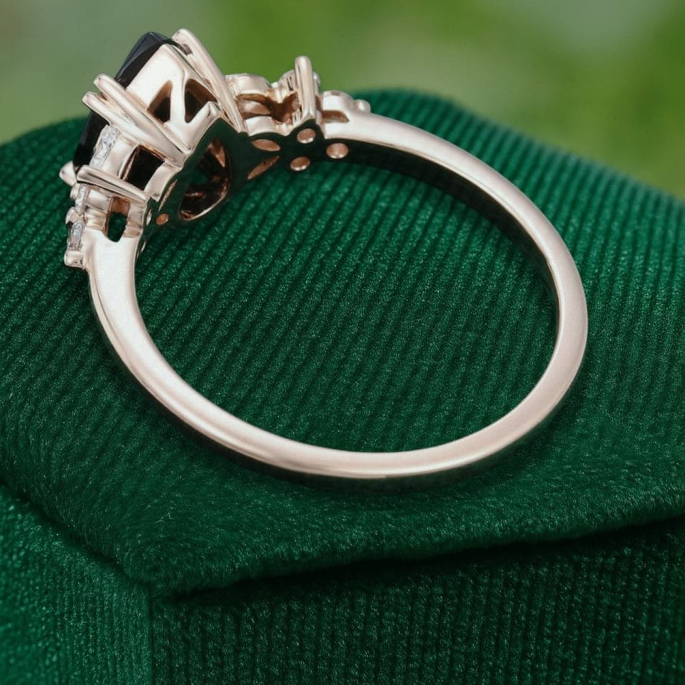Pear Cut Black Onyx Engagement Ring with Nature Inspired Floral Side Detailing (9)