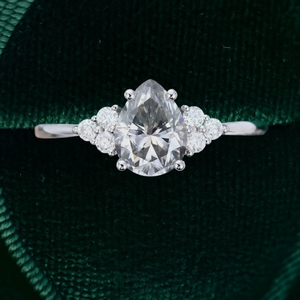 Pear Cut Gray Moissanite Cluster Engagement Ring (3)