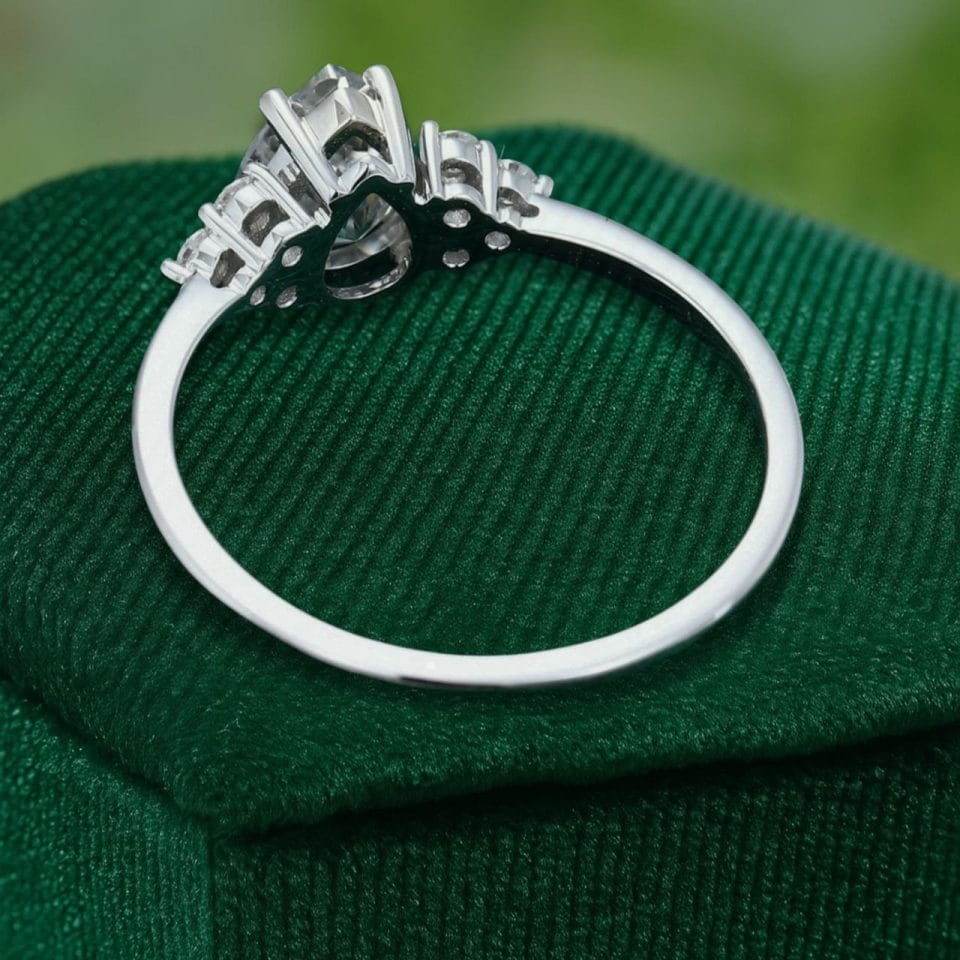 Pear Cut Gray Moissanite Cluster Engagement Ring (4)
