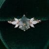 Pear Cut Moss Agate Bridal Ring Featuring Twisted Band and Marquise Accents (4)
