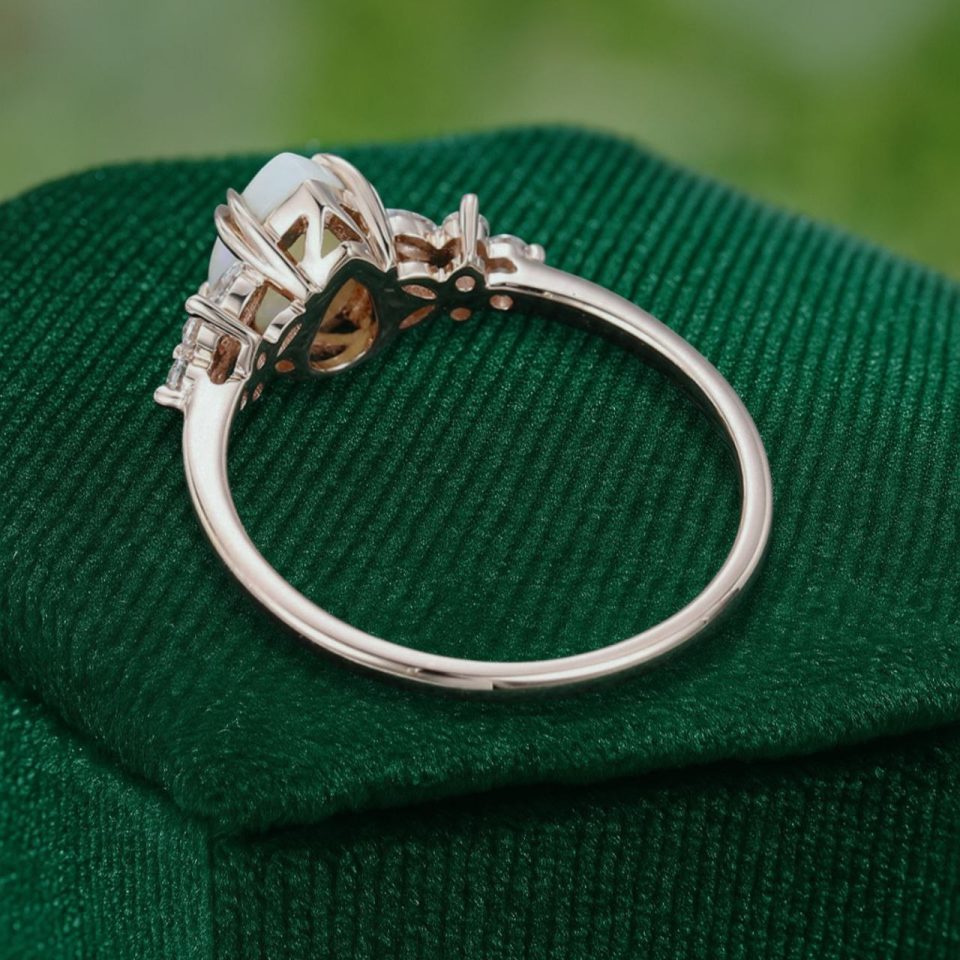 Pear Shaped Opal Engagement Ring – Moissanite Blossom Setting (4)