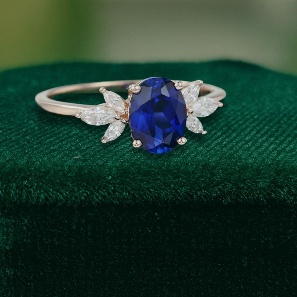 Pure Serenity Oval Cut Lab Sapphire Engagement Ring in Rose Gold Elegance (3)