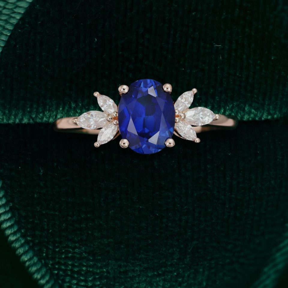 Pure Serenity Oval Cut Lab Sapphire Engagement Ring in Rose Gold Elegance (4)