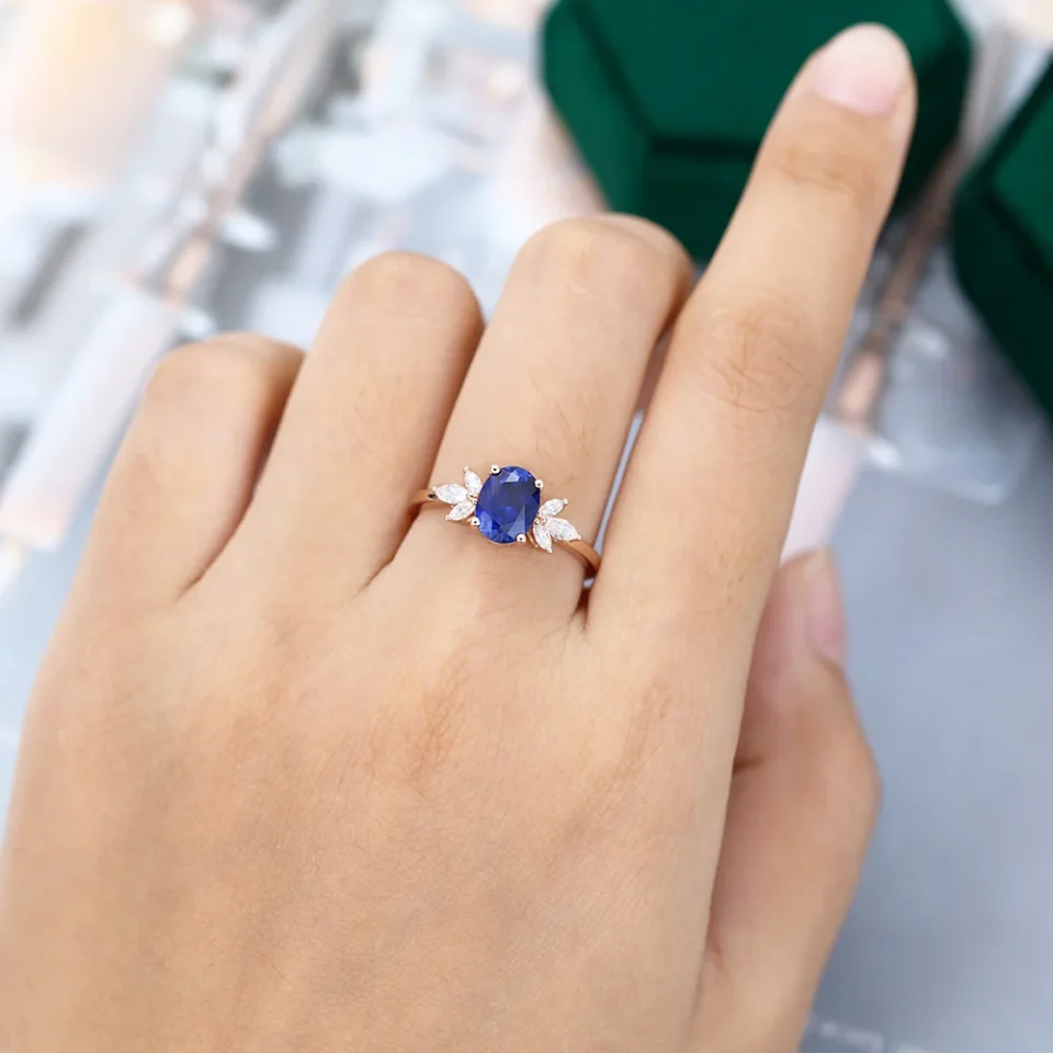 Pure Serenity Oval Cut Lab Sapphire Engagement Ring in Rose Gold Elegance.0