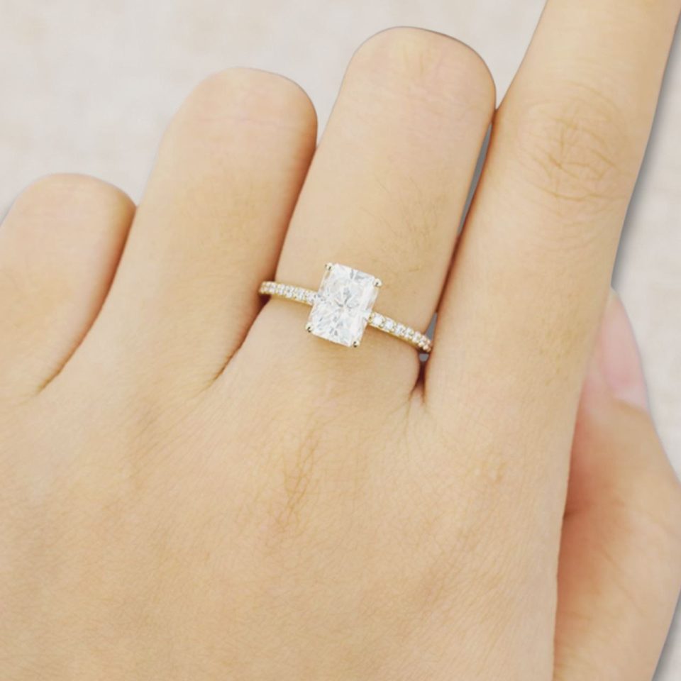 Radiant Cut Moissanite Pavé Engagement Ring in Yellow Gold (1)