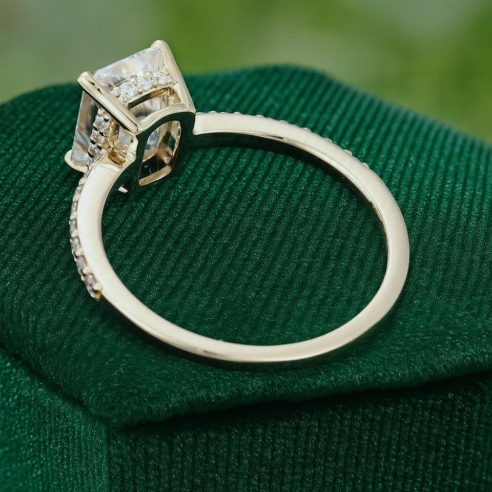 Radiant Cut Moissanite Pavé Engagement Ring in Yellow Gold (4)