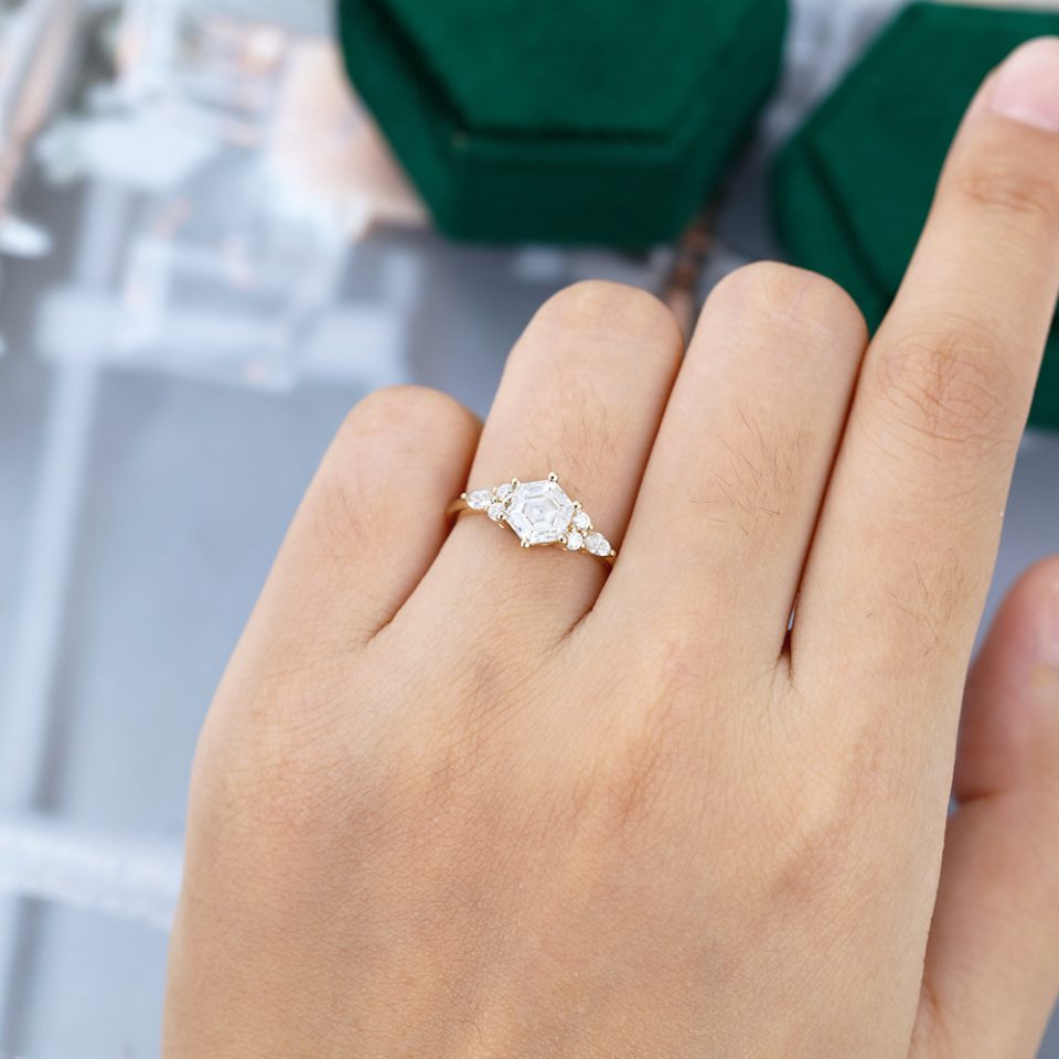 Radiant Geometry 1CT Hexagon Moissanite Ring in Yellow Gold (2)
