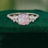 Romantic Round Cabochon Pink Opal Engagement Ring with Floral Accents (1)