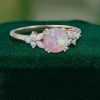 Romantic Round Cabochon Pink Opal Engagement Ring with Floral Accents (2)