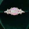 Romantic Round Cabochon Pink Opal Engagement Ring with Floral Accents (3)