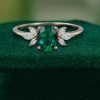 Rose Gold Oval Lab Emerald and Moissanite Wing Engagement Ring for Women (2)