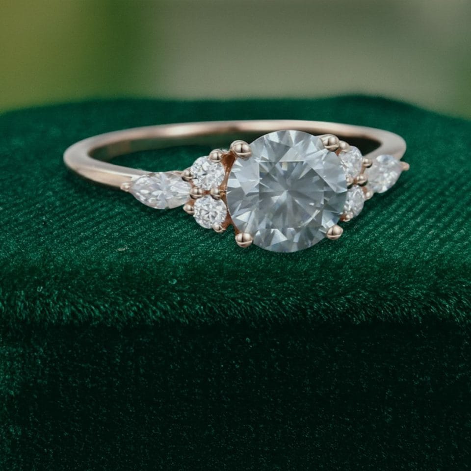 Round Cut Gray Moissanite Engagement Ring In Rose Gold (2)