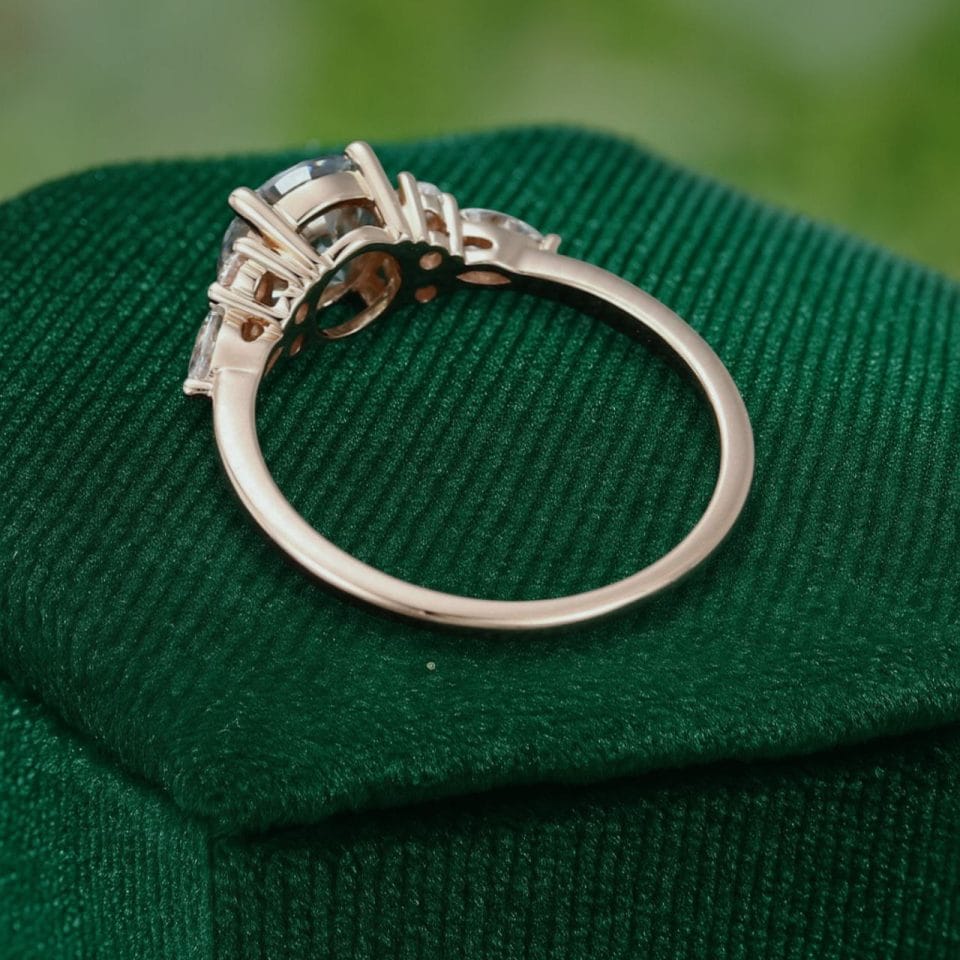 Round Cut Gray Moissanite Engagement Ring In Rose Gold (4)