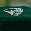 Round Cut Moss Agate Engagement Ring with Marquise Moissanite Details (3)