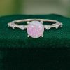 Round Cut Pink Opal Engagement Ring with Unique Distance Band (2)