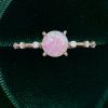 Round Cut Pink Opal Engagement Ring with Unique Distance Band (4)