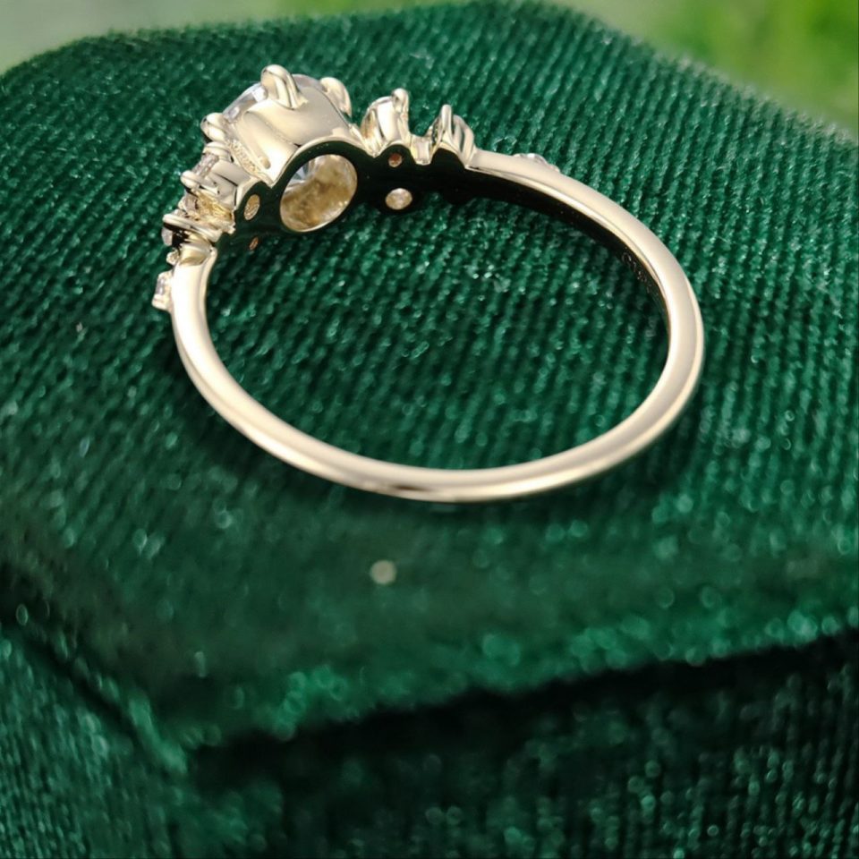 Snowdrift Half Carat Round Moissanite Promise Ring with Delicate Cluster and Flip Inspired Design (1)