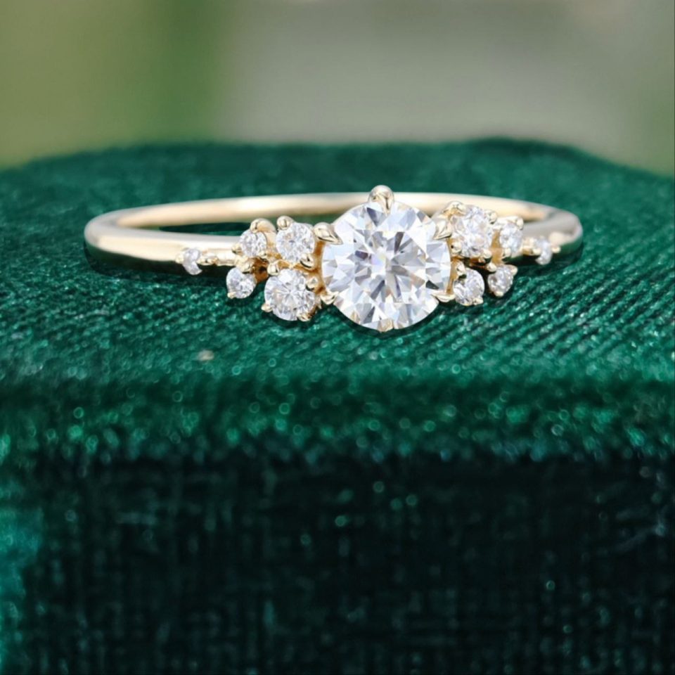Snowdrift Half Carat Round Moissanite Promise Ring with Delicate Cluster and Flip Inspired Design (2)