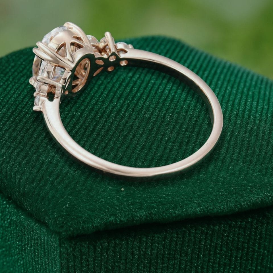 Sophisticated Oval Moissanite Engagement Ring with Double Claw Blossom Detail (5)