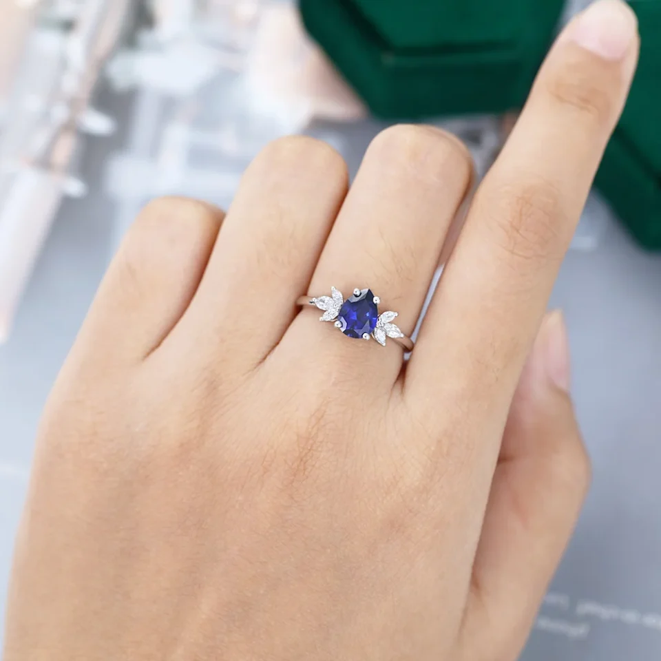 Sophisticated Pear Shaped Lab Sapphire Ring – White Gold Elegance.0