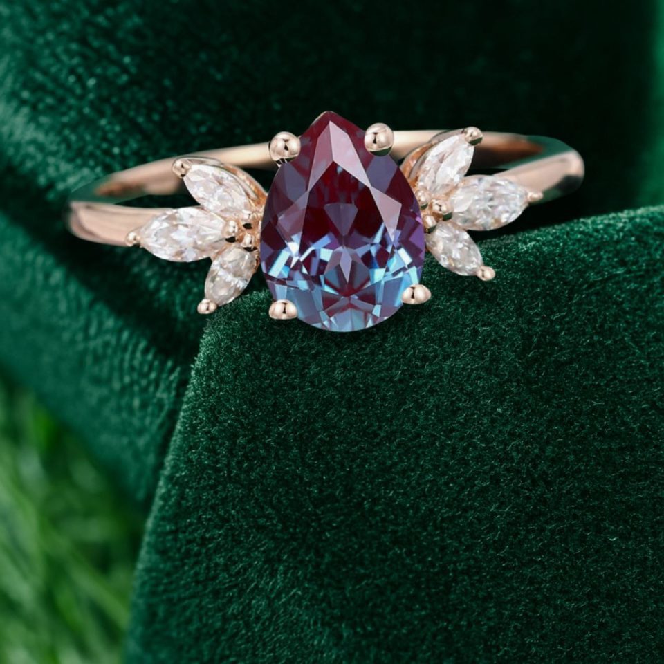 Sophisticated Rose Gold Pear Cut Alexandrite Engagement Ring (1)