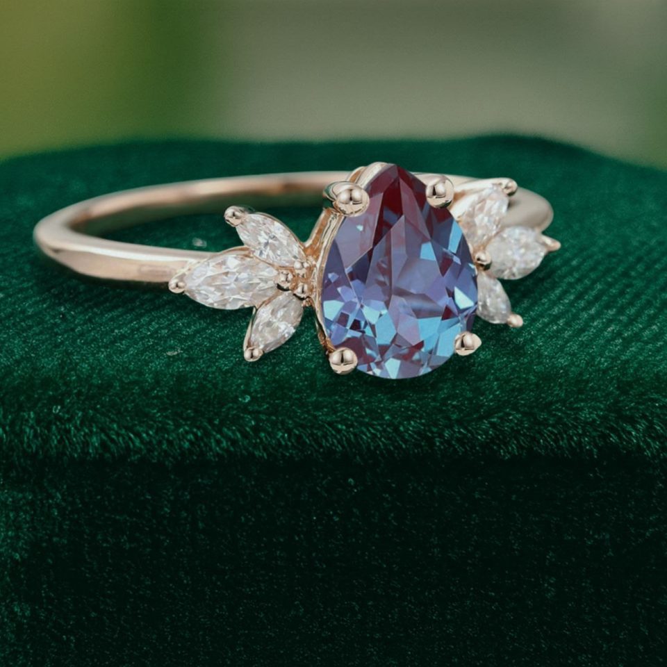 Sophisticated Rose Gold Pear Cut Alexandrite Engagement Ring (3)
