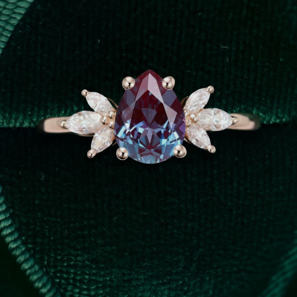 Sophisticated Rose Gold Pear Cut Alexandrite Engagement Ring (4)