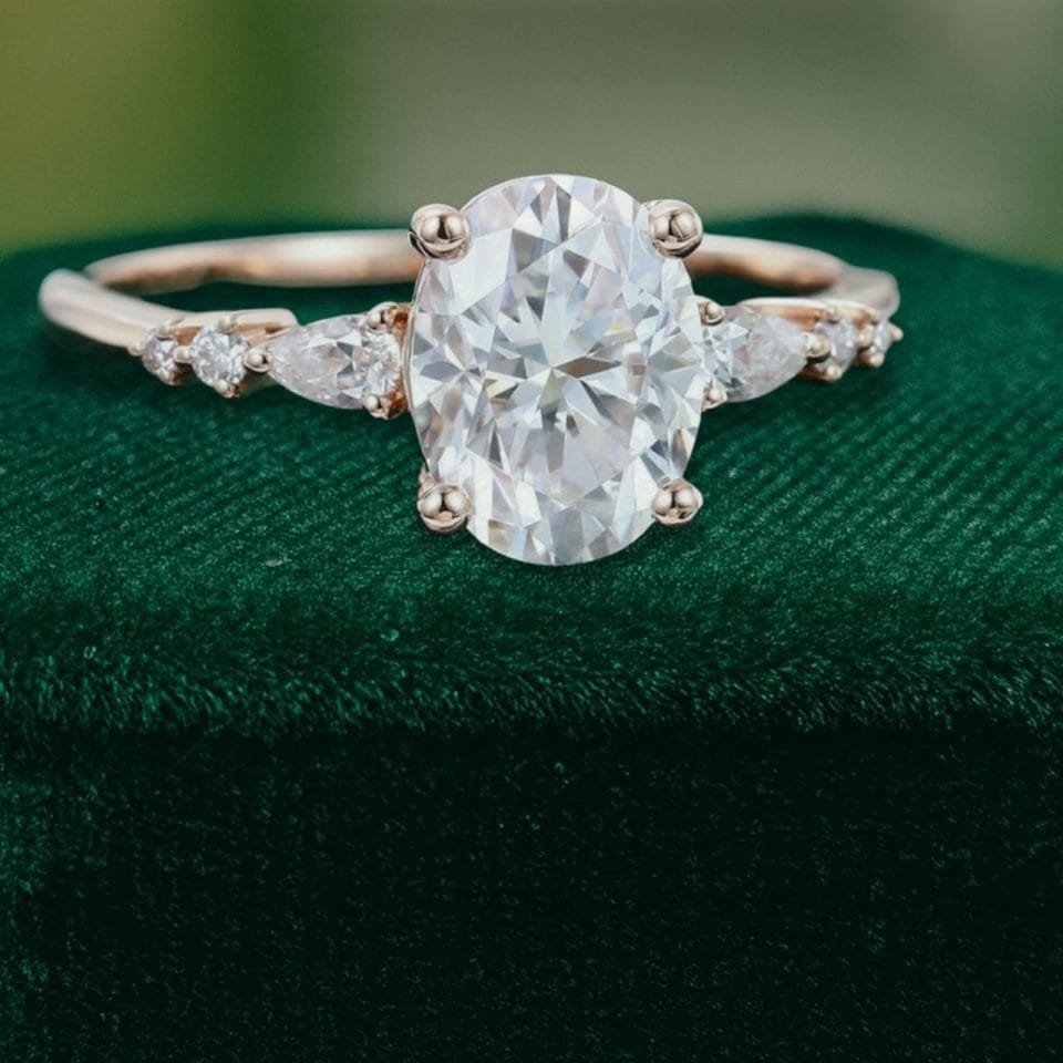 Tapered Line 1.5 CT Oval Cut Moissanite Engagement Ring with Elegant Tapered Band (3)
