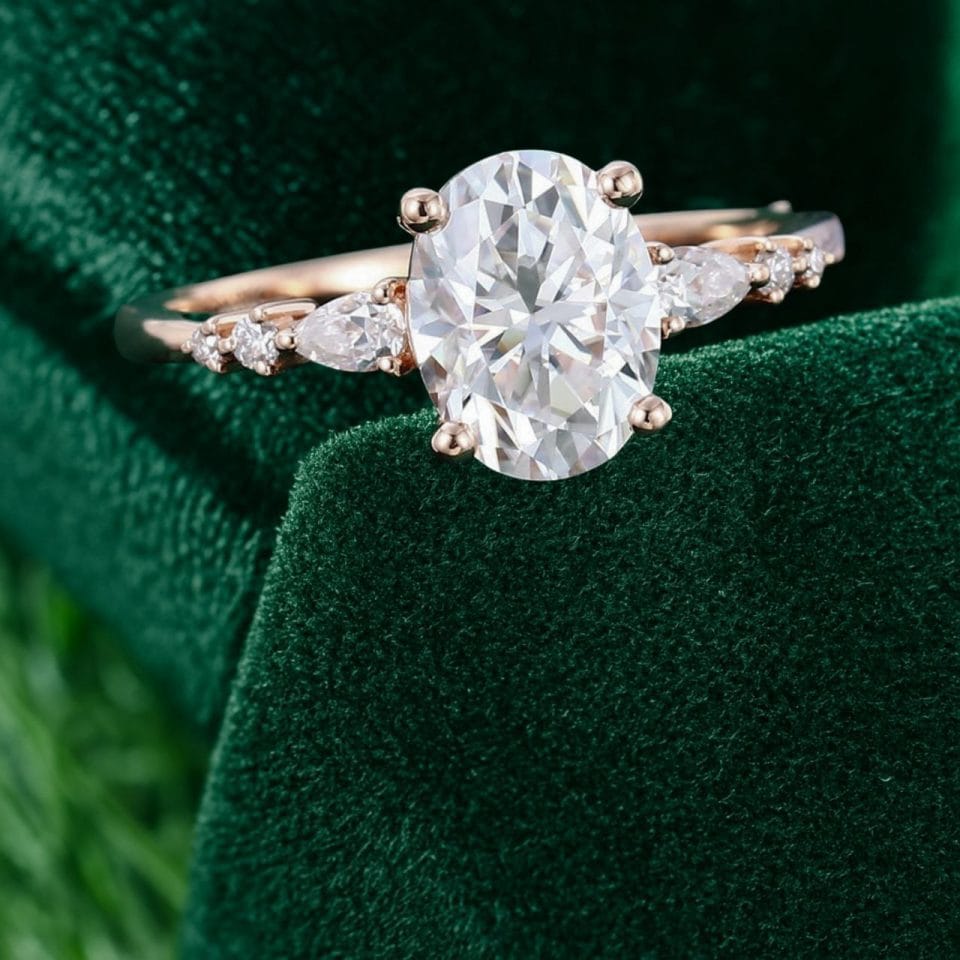 Tapered Line 1.5 CT Oval Cut Moissanite Engagement Ring with Elegant Tapered Band (6)