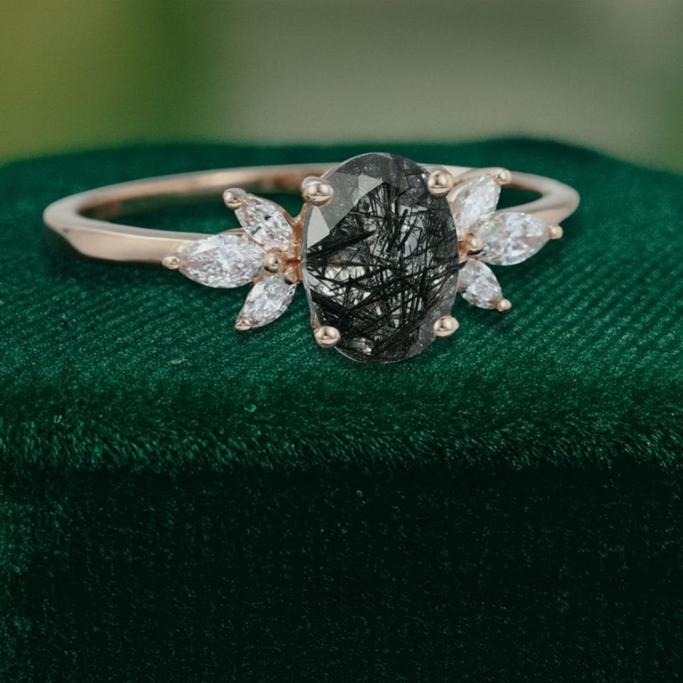 Timeless Aura 14K Rose Gold Black Rutilated Quartz Oval Engagement Ring (3)