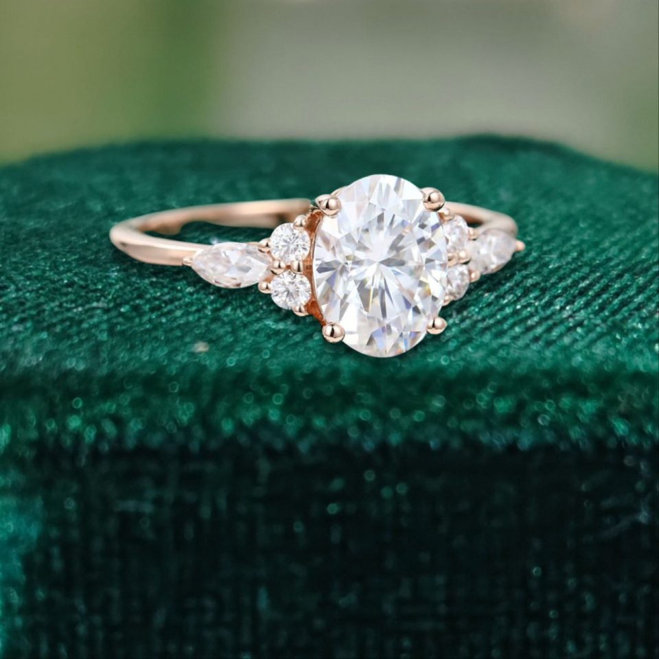 Timeless Oval Cut Moissanite Engagement Ring 1.5 Carat with Side Stone Accents (5)