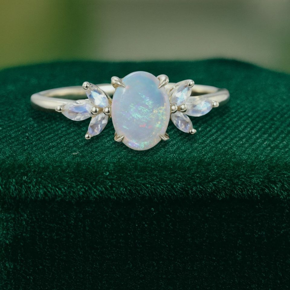 Timeless Oval Natural Opal Engagement Ring – Moonstone Accented Design (3)