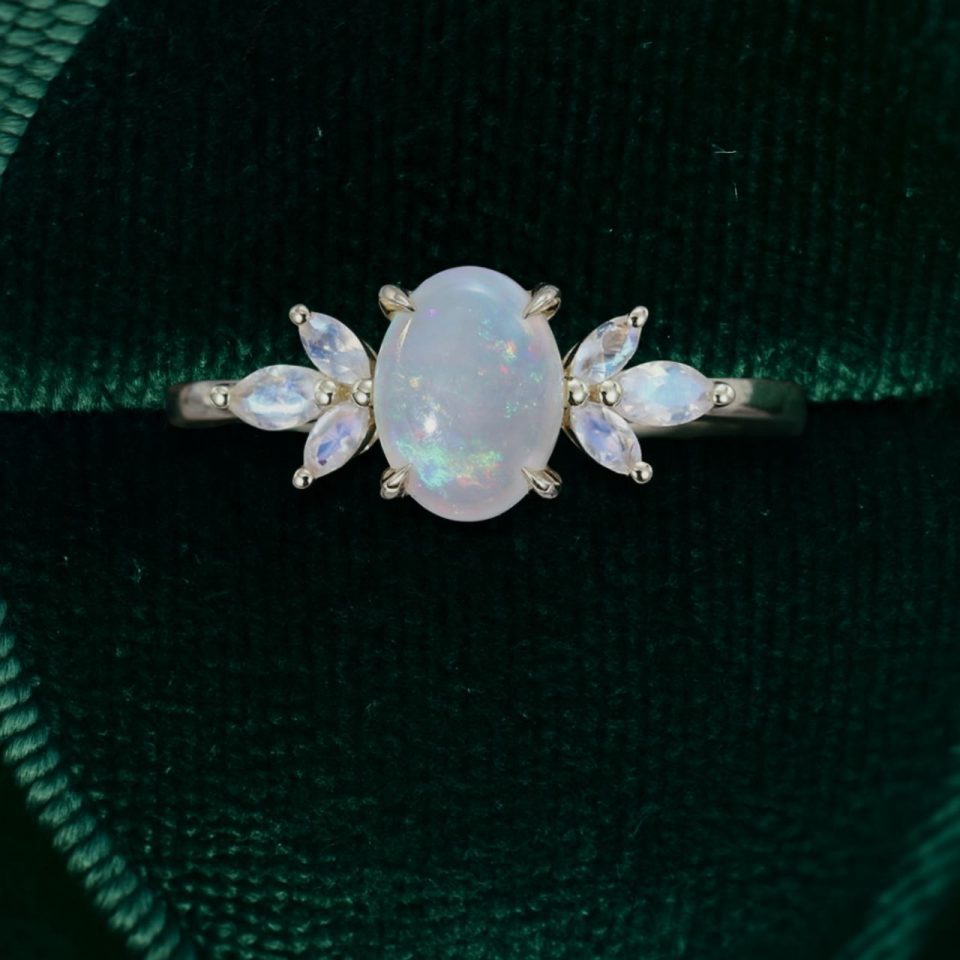 Timeless Oval Natural Opal Engagement Ring – Moonstone Accented Design (4)
