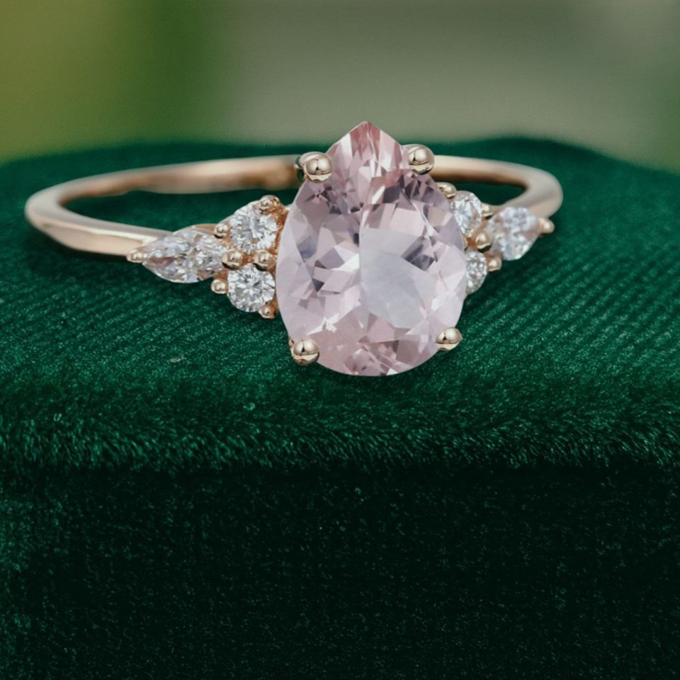 Timeless Pear Shaped Morganite and Diamond Ring in Rose Gold (2)
